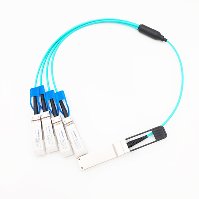 4x25G SFP28ファンAOCへの平行のブレイクアウトの活動的な光ケーブル100G QSFP28
